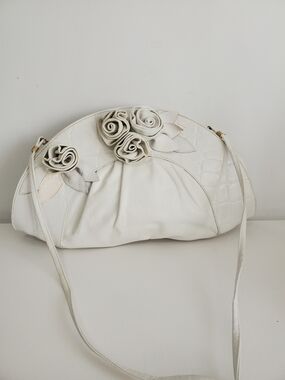 Women's White Floral Leather Shoulder Bag